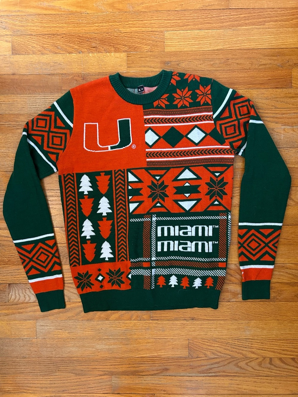 University of Miami Holiday Sweater Hurricanes Christmas Sweater Green & Orange